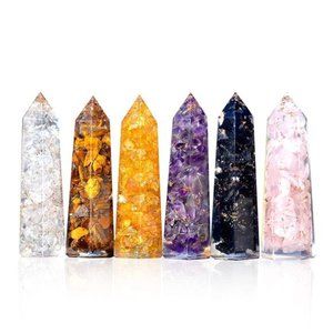 Healing Crystal Wand Set of 6 Orgonite – Includes 3” Amethyst Crystal